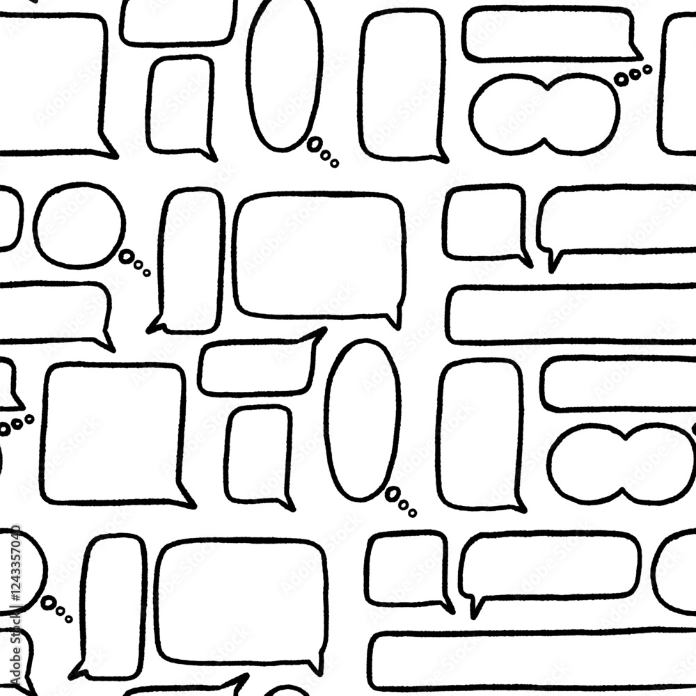 Obraz premium Doodle Speech Bubble Crayon Seamless Pattern. Talk Chat Balloon Background. Vector Wallpaper
