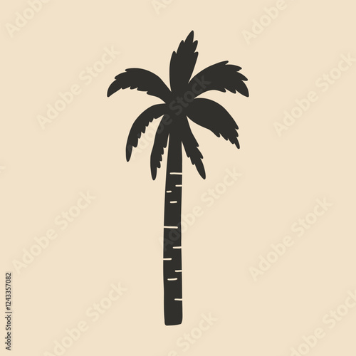 Single Palm Tree Coconut Sign Silhouette. Tropical Jungle Coco Plant. Vector Minimalist Illustration