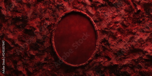 Red textured background with oval frame photo