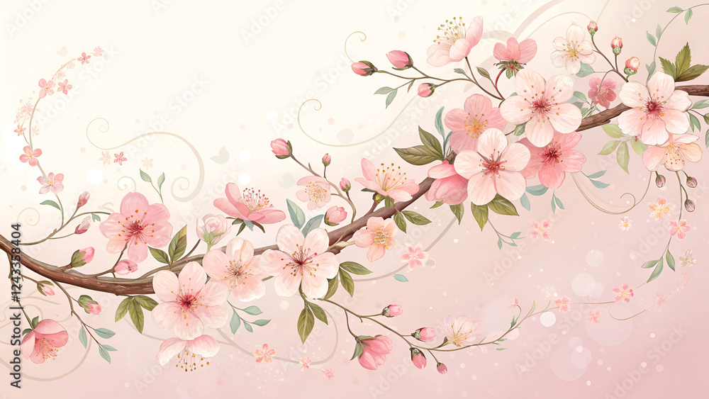 Artistic illustration of cherry blossom branches with pink flowers on a soft background Artistic illustration of cherry blossom branches with pink flowers on a soft background