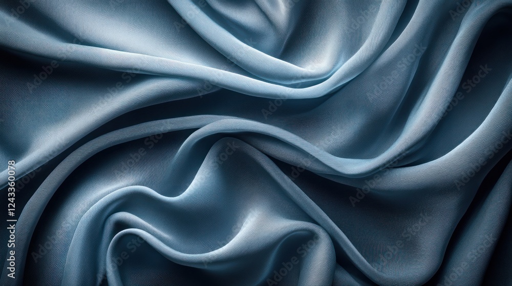 Fototapeta premium Draped, pale blue silk fabric texture, studio shot