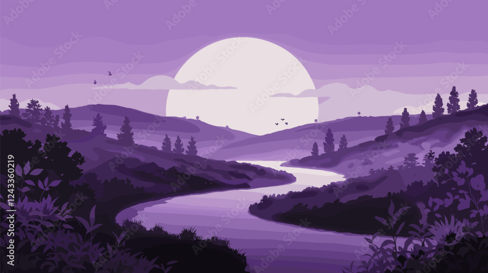 Obraz premium Purple Monochromatic River Valley Landscape
