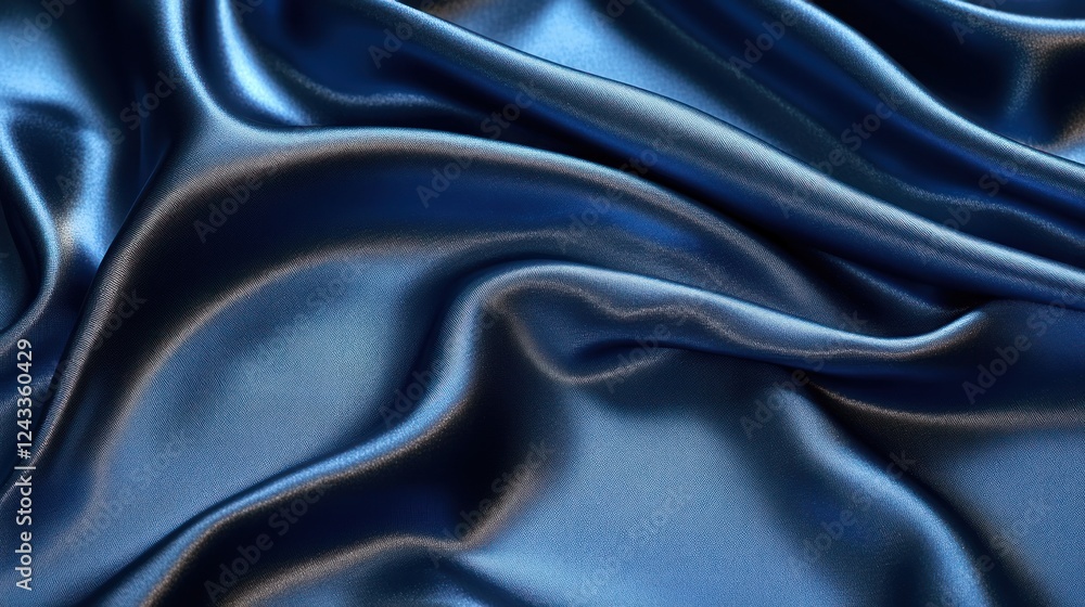 Fototapeta premium Draped deep blue satin fabric texture