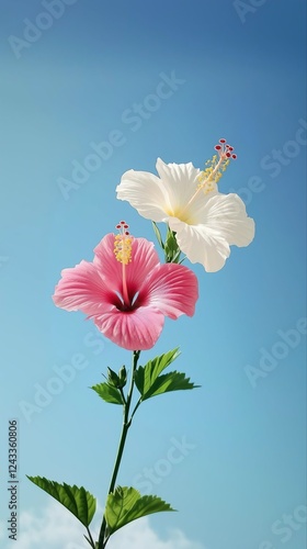 pink flower against blue sky