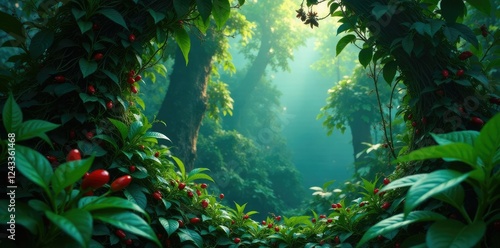 Dense jungle foliage with cayratia vines and pepper plants, cayratia, wild vine, pepper photo