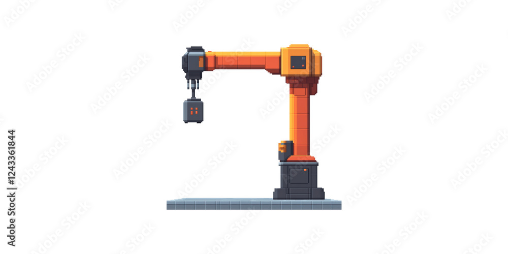 Orange robotic arm with claw gripper isolated on transparent background Orange robotic arm with claw gripper isolated on transparent background