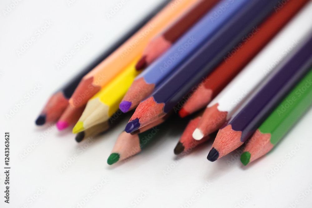 Colour pencils isolated on white background close up Colour pencils isolated on white background close up