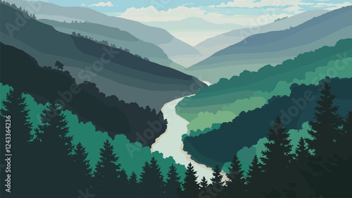 Mountain Valley: Winding River and Forest