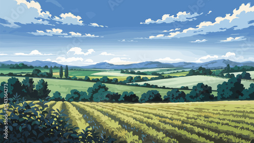 Rural Landscape: Fields, Hills, and Mountains