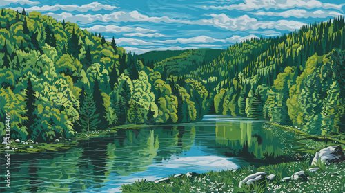 River Through Forest Valley Landscape