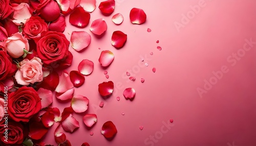 A simple yet elegant Valentine's Day background with scattered red and pink rose petals