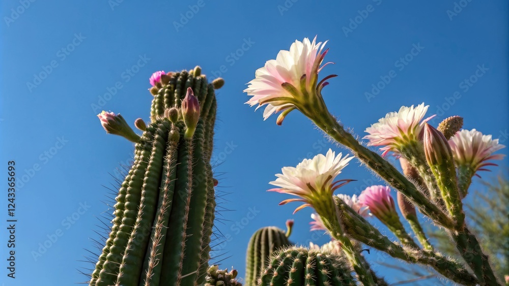 stunning cactus blooms against the clear blue blue sky, wildflowers, cactus, plant life stunning cactus blooms against the clear blue blue sky, wildflowers, cactus, plant life