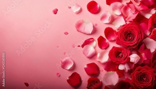 A simple yet elegant Valentine's Day background with scattered red and pink rose petals