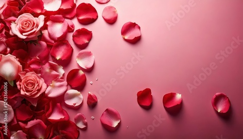 A simple yet elegant Valentine's Day background with scattered red and pink rose petals