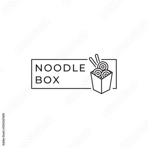 Chinese noodles in paper box and chopsticks logo design.