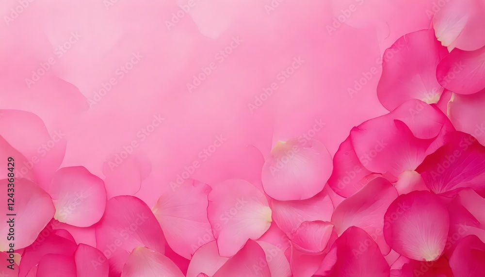 A soft pink watercolor background with delicately arranged fresh rose petals. A soft pink watercolor background with delicately arranged fresh rose petals.