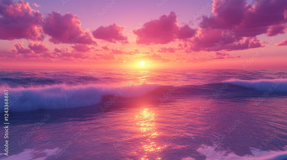 Sunset view over calm ocean waves with vibrant sky colors reflecting on water surface. Generative AI Sunset view over calm ocean waves with vibrant sky colors reflecting on water surface. Generative AI
