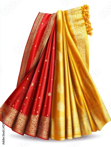 Elegant Red and Gold Silk Saree - Luxurious red and gold silk saree, perfect for special occasions. Rich colors and intricate detailing. Draped beautifully. photo