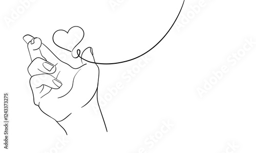 Human arm holding heart line continuous drawn. Hand hold heart in line style. Charity, help, humanity, orphanhood. Vector illustration isolated on white