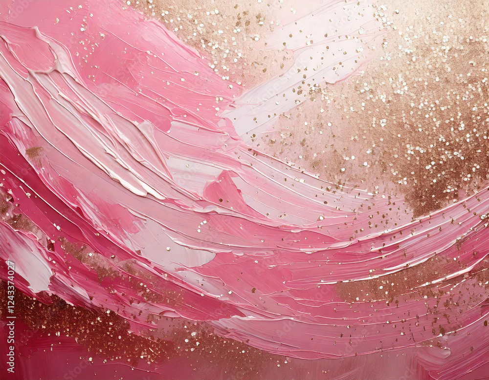 Fototapeta premium Abstract pink pastel white oil painting paint brush with glittery gold flakes texture 3d background wallpaper backdrop abstract valentines day romantic sweet lovely cute