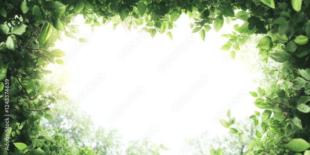 Lush Green Leaves Frame Bright Background Lush Green Leaves Frame Bright Background