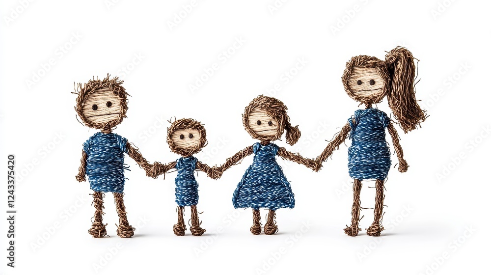 Pixel Art Family Blue Figures Holding Hands on White Pixel Art Family Blue Figures Holding Hands on White