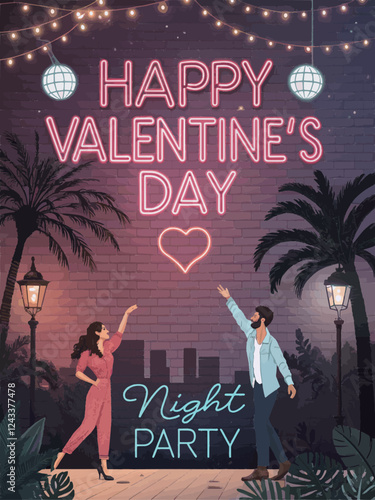Happy Valentine's day night party poster vector design background template