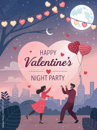 Happy Valentine's day night party poster vector design background template