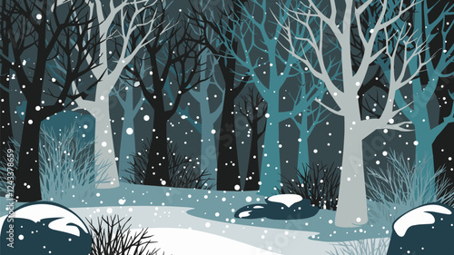 Winter Forest with Snow and Bare Trees
