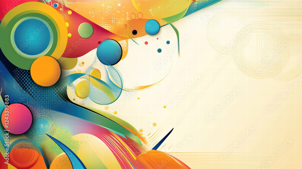 Fototapeta premium Colorful abstract design featuring playful shapes and vibrant curves, creating lively and dynamic composition. bright colors and smooth lines evoke sense of joy and creativity