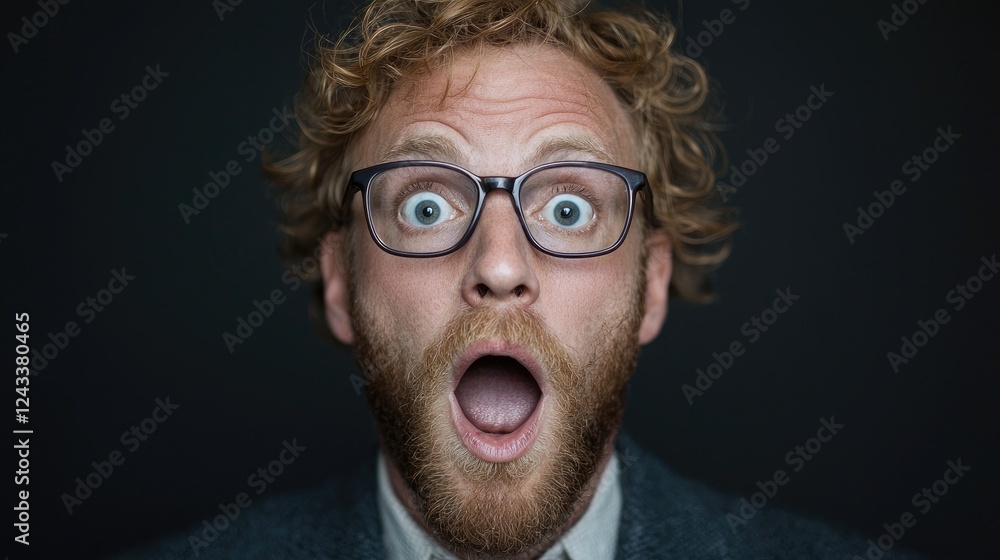 Shocked man, portrait, studio, dark background, website Shocked man, portrait, studio, dark background, website