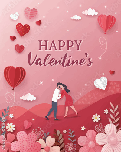 Happy Valentine's day greeting card, poster vector wallpaper design template