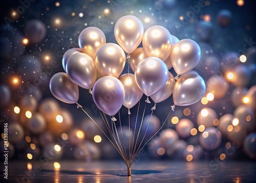Wallpaper Mural Elegant Pearl Balloons Floating in Dark Space with Bokeh Lights - Surreal Stock Photo Torontodigital.ca