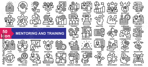 Mentoring And Training Icon Collection Line Style
