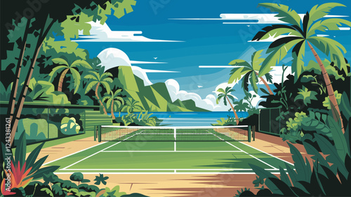 Tropical Tennis Court Landscape