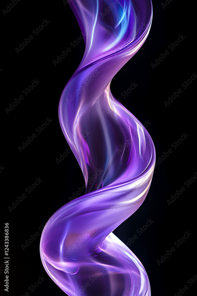 Naklejka premium Close-up of glowing purple swirling light, creating a dynamic abstract design that symbolizes fluid motion, energy, and artistic expression in a futuristic and vibrant style.