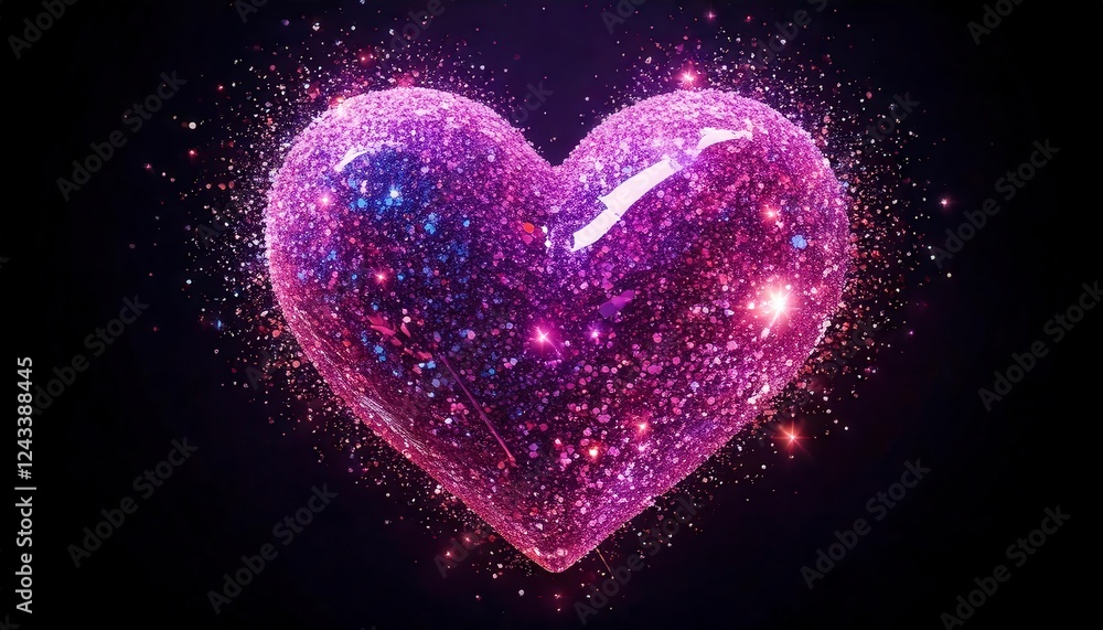 A heart radiating pink and purple sparkles, glowing with love A heart radiating pink and purple sparkles, glowing with love