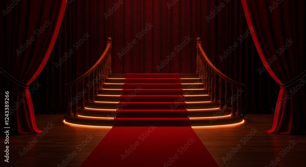 Fototapeta premium Red Carpet Grand Staircase Elegant 3d Render