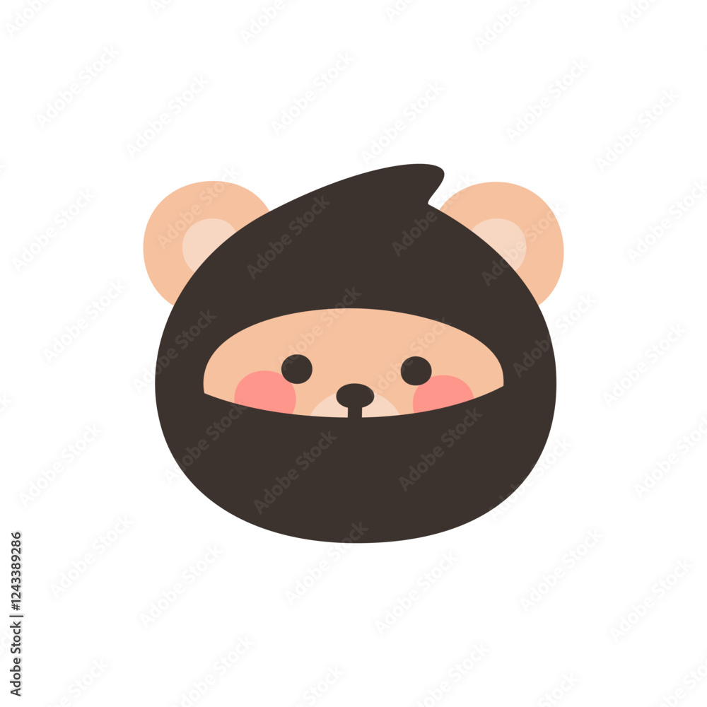 Korean Style Bear Head Cartoon with Black Ninja Hood Korean Style Bear Head Cartoon with Black Ninja Hood
