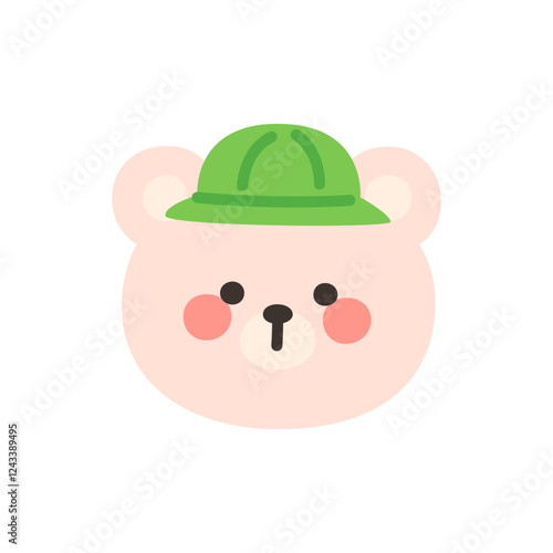 Korean Style Bear Head Cartoon with Green Pith Helmet