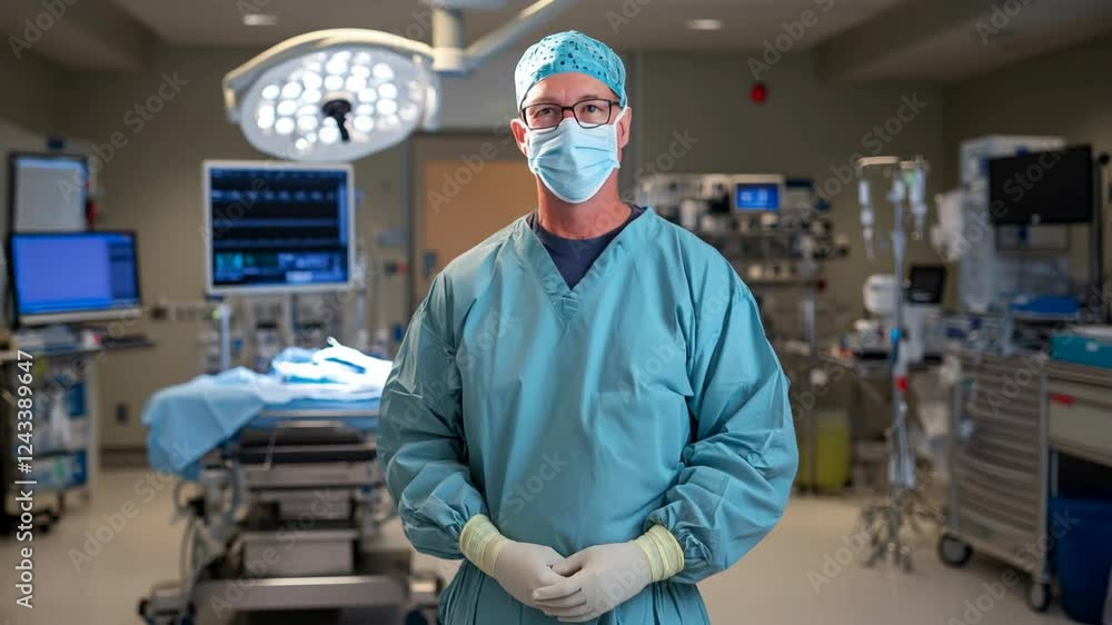 Confident Surgeon in Operating Room, Ready for Surgery Confident Surgeon in Operating Room, Ready for Surgery