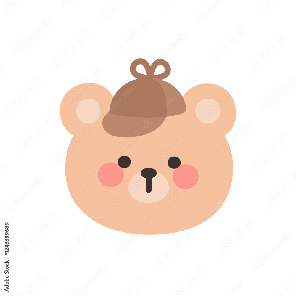 Korean Style Bear Head Cartoon with Brown Detective Hat Korean Style Bear Head Cartoon with Brown Detective Hat