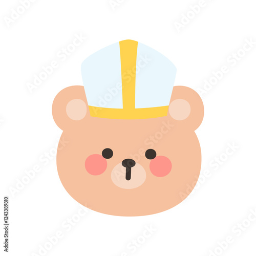 Korean Style Bear Head Cartoon with White Bishop Hat