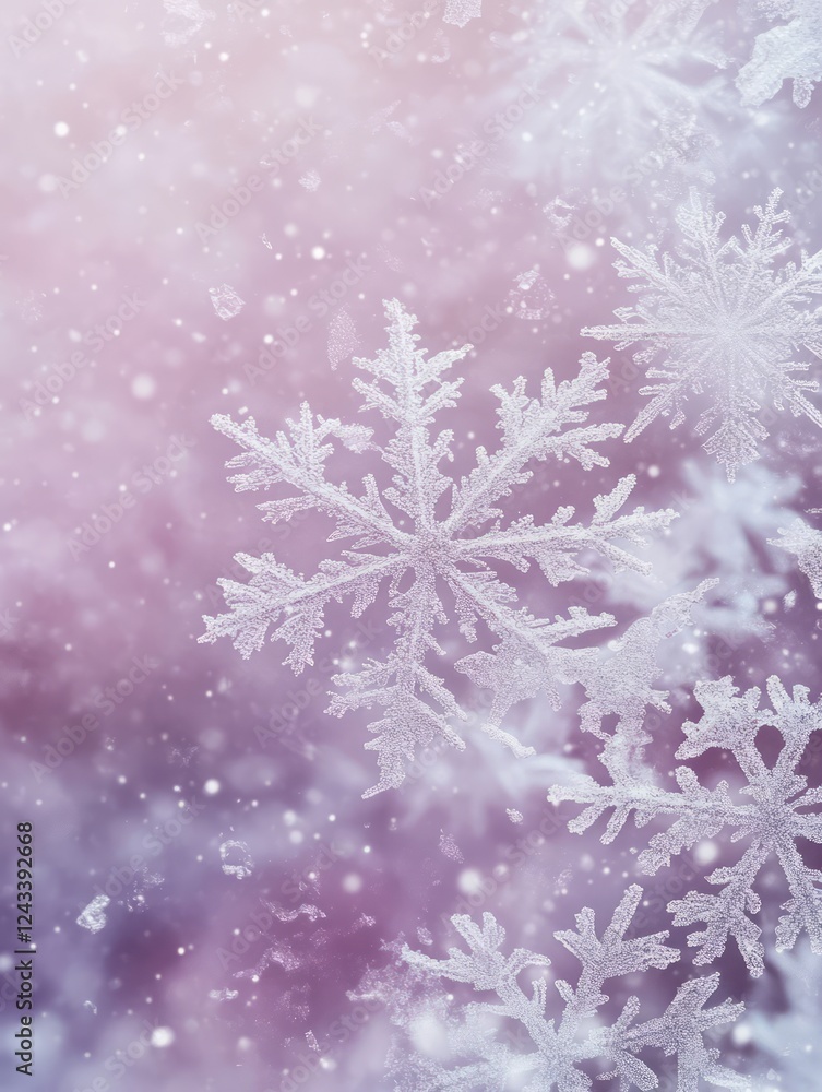 Intricate Ice Crystals Falling Gently On Purple Background Intricate Ice Crystals Falling Gently On Purple Background