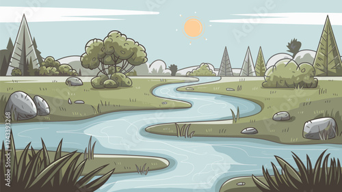 River Flowing Through Meadow
