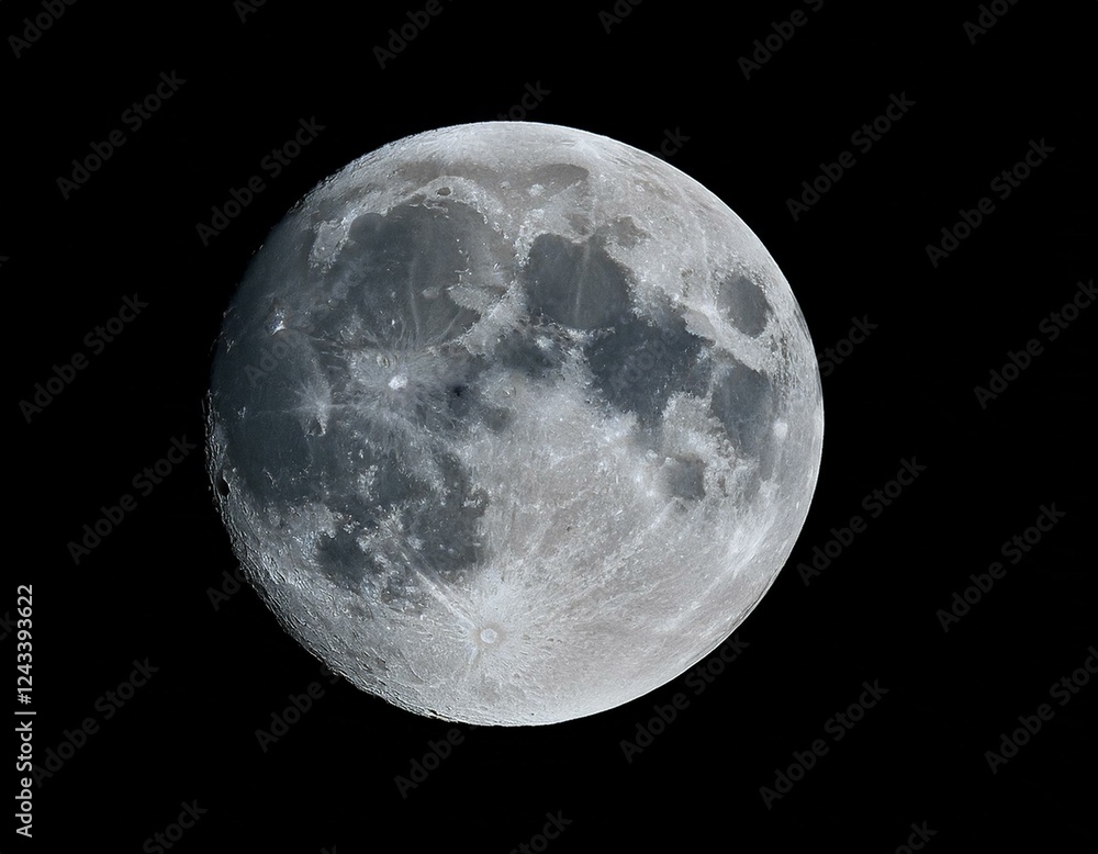 Obraz premium full moon isolated on black background detailed lunar surface bright and clear night sky astronomy and space exploration celestial body moon phases lunar landscape moonlight cosmic beauty