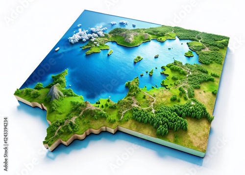 Estonia 3D Isometric Map: Drone View, Blue Surface, City Highlights photo