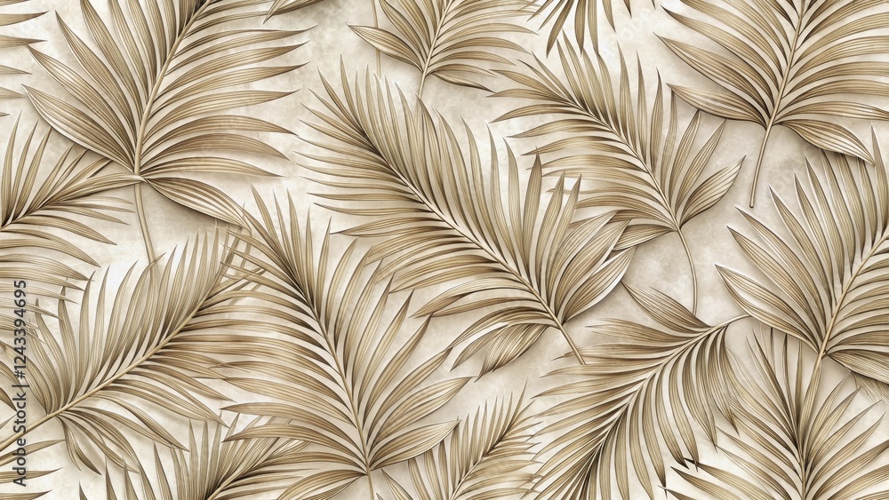 Elegant Beige Palm Frond Seamless Pattern Design for Textile and Wallpaper Applications Elegant Beige Palm Frond Seamless Pattern Design for Textile and Wallpaper Applications