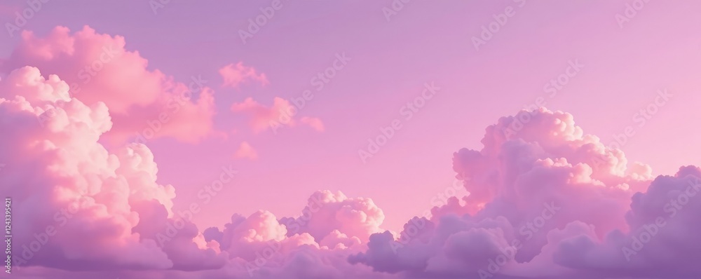 Soft pink sky with fluffy white clouds against a deep purple background, peaceful, pink Soft pink sky with fluffy white clouds against a deep purple background, peaceful, pink