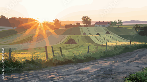 Rural Farm at Dawn